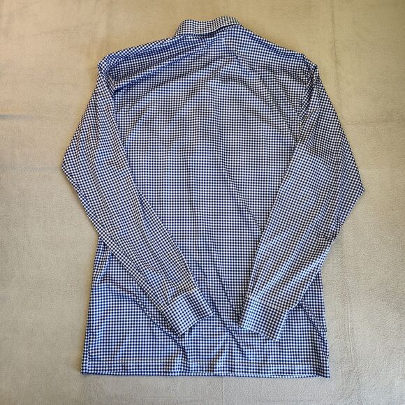 Collars & Co Dress Collar Polo Shirt Men's L Blue Gingham Long Sleeve Stretch - Picture 4 of 4